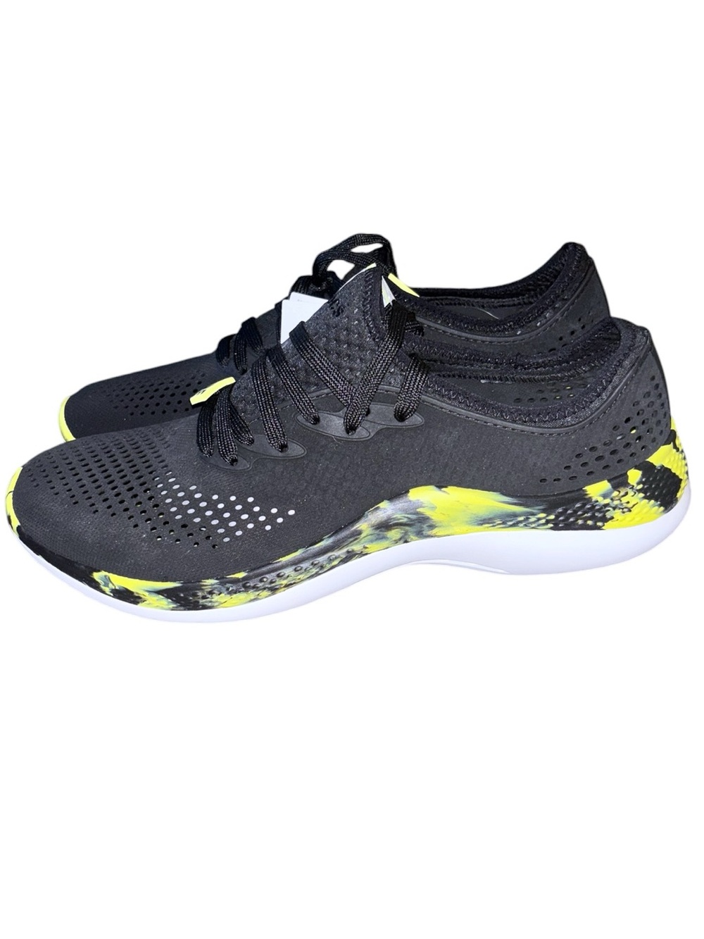 NWT! Crocs Men's LiteRide 360 Marbled Pacer Sneakers in black and citrus, Sz 11